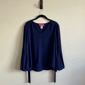 Pookie & Sebastian Blue Bell Sleeve Top